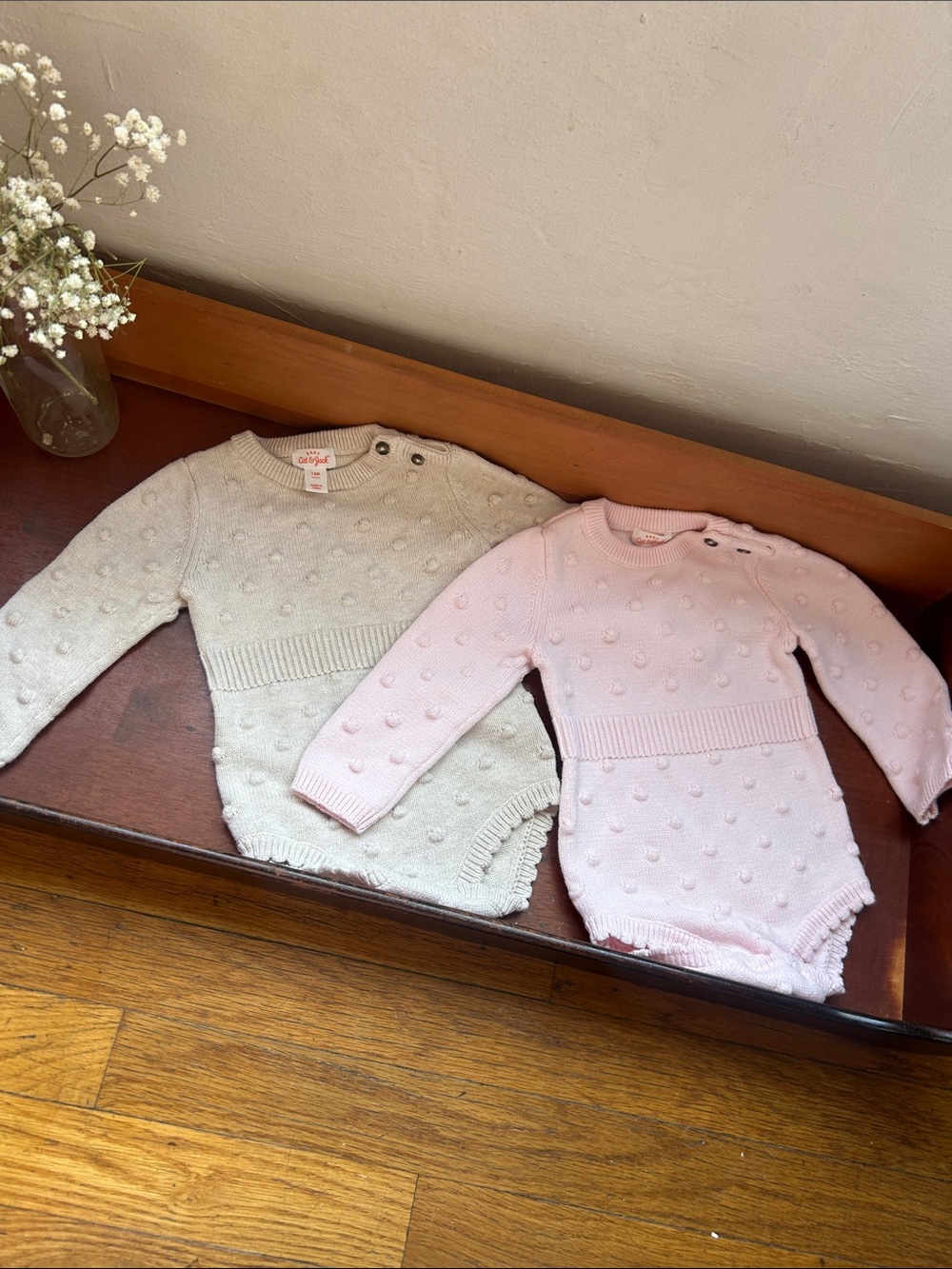 Cat & Jack set of 2 Baby Girls Knit Pom-Pom Sweater Bodysuit - 12 months